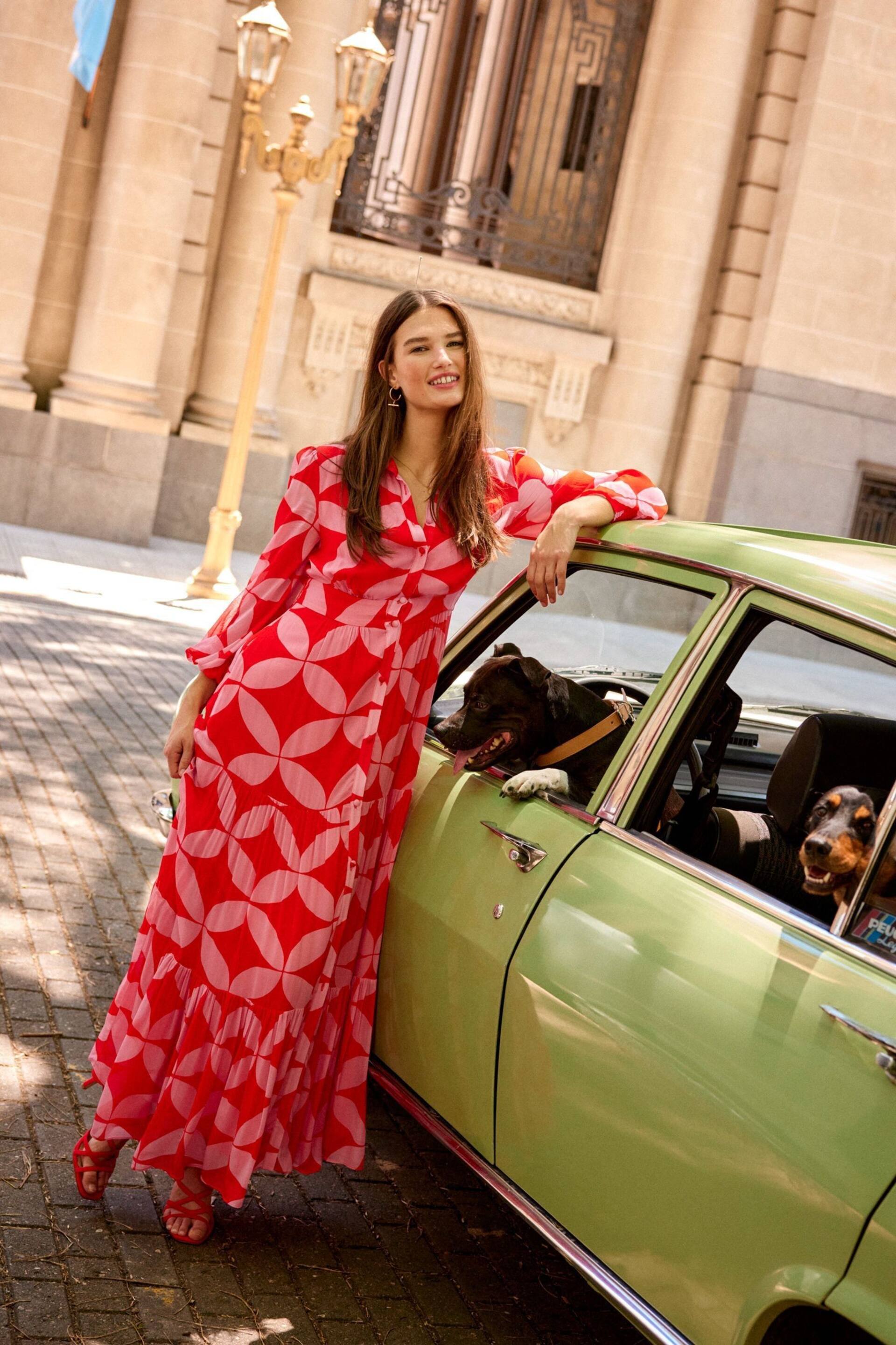 Boden Red Occasion Maxi Shirt Dress - Image 1 of 6