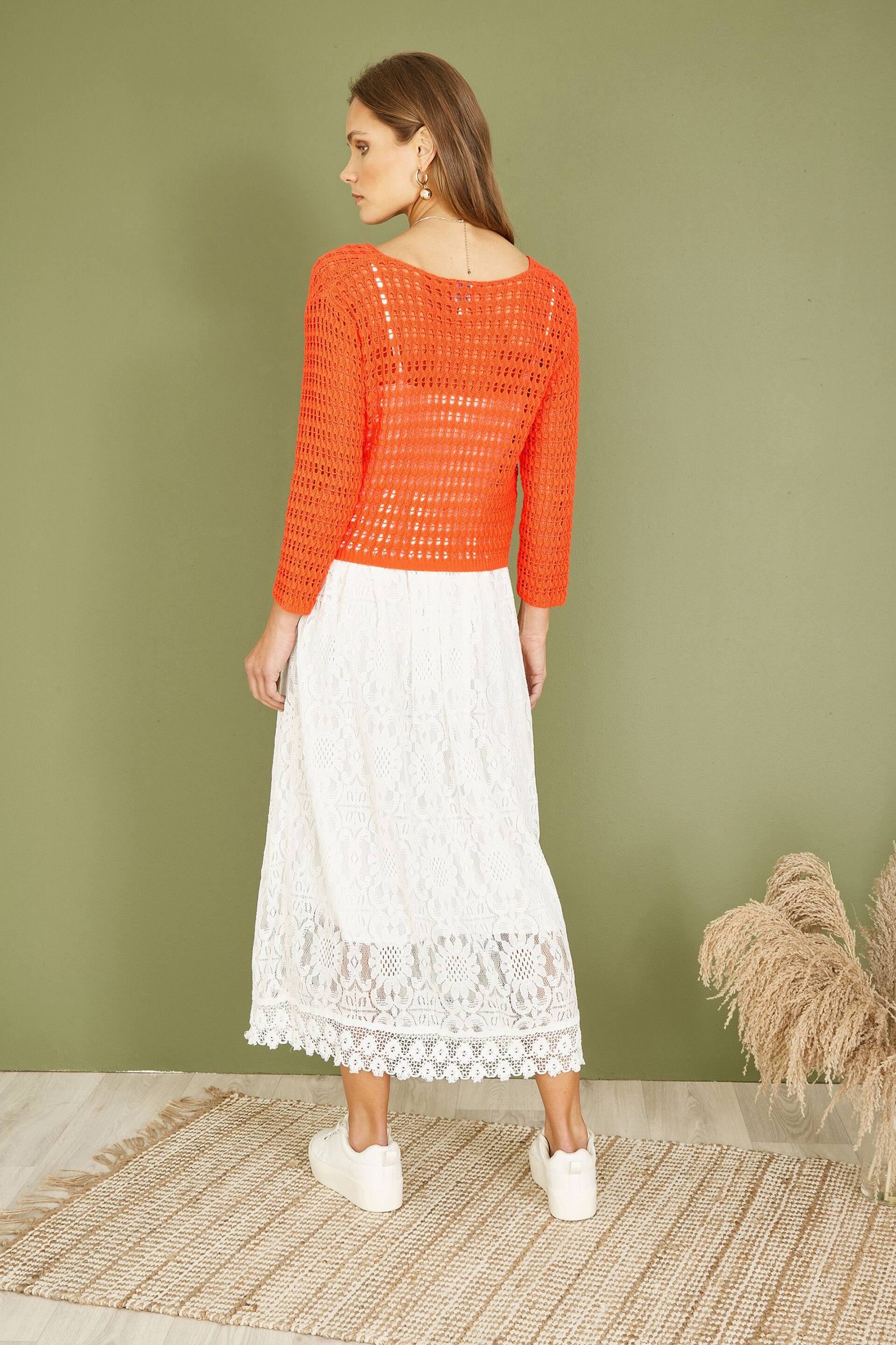 Yumi Orange Crochet Cotton Twisted Bolero Top - Image 4 of 5