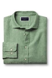 Charles Tyrwhitt Mid Green Slim Fit Plain Short Sleeve Pure Linen Full Sleeves Shirt - Image 4 of 6