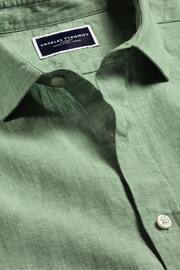 Charles Tyrwhitt Mid Green Slim Fit Plain Short Sleeve Pure Linen Full Sleeves Shirt - Image 5 of 6