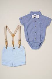 Little Gent Blue Shirt Bodysuit Bowtie Shirt and Short Set - Image 3 of 4