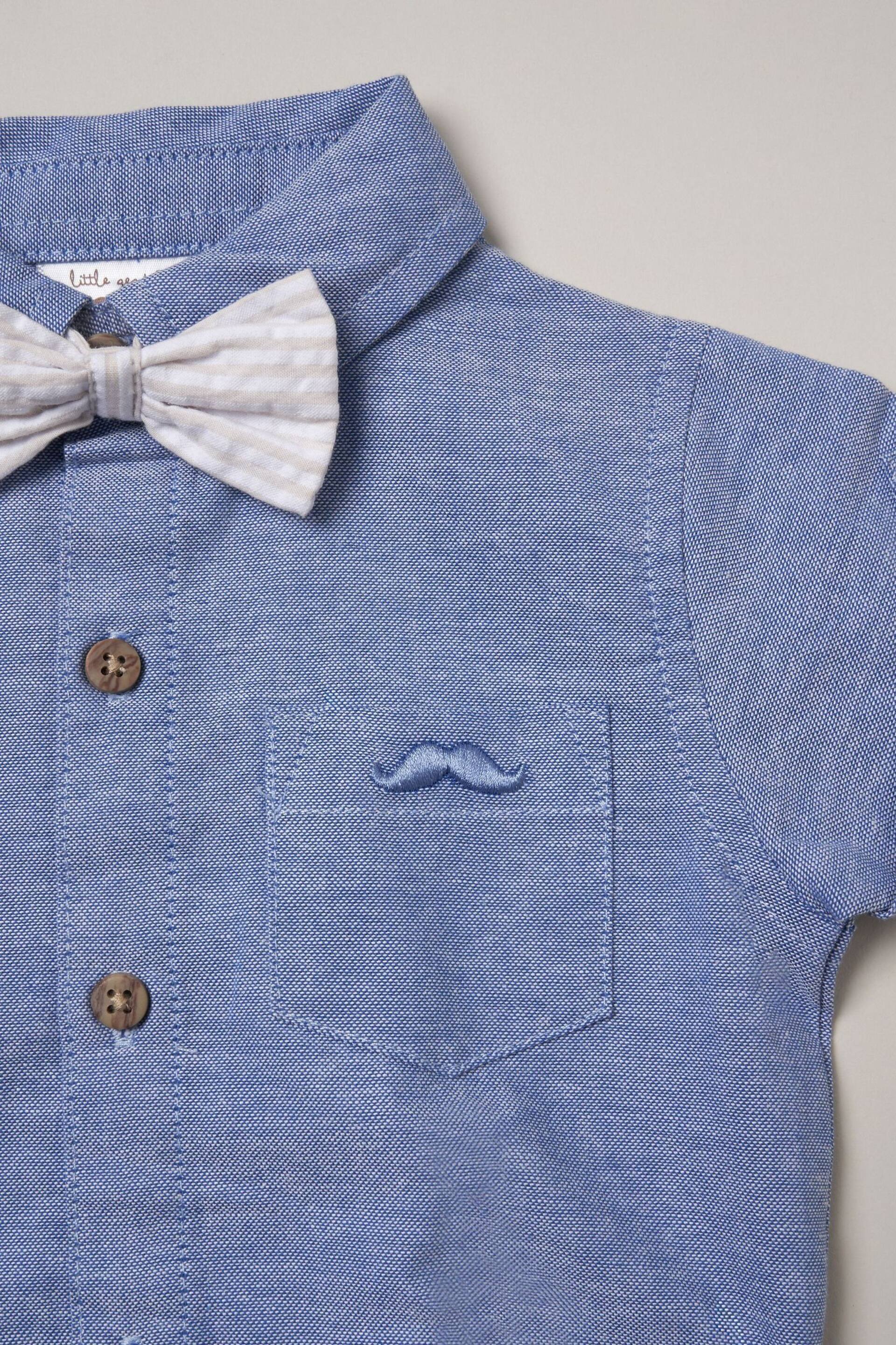 Little Gent Blue Shirt Bodysuit Bowtie Shirt and Short Set - Image 4 of 4