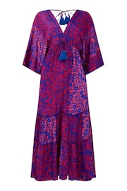 Joe Browns Pink Petite Silky Vibrant Print Tassel Tie Tiered Maxi Dress - Image 7 of 7