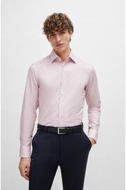 BOSS Pink Slim-Fit Shirt In Printed Stretch-Cotton Dobby - Image 1 of 6