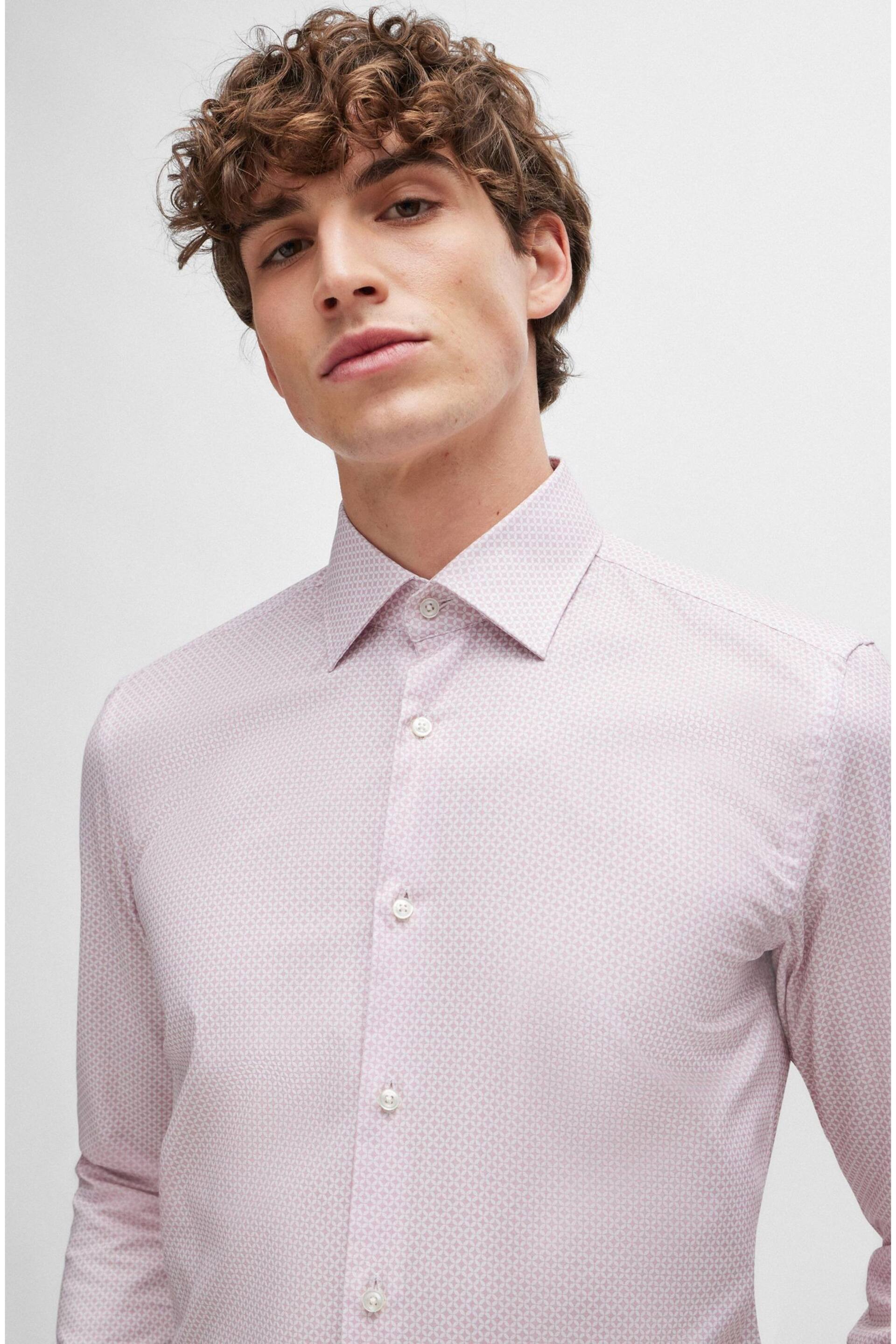 BOSS Pink Slim-Fit Shirt In Printed Stretch-Cotton Dobby - Image 3 of 6