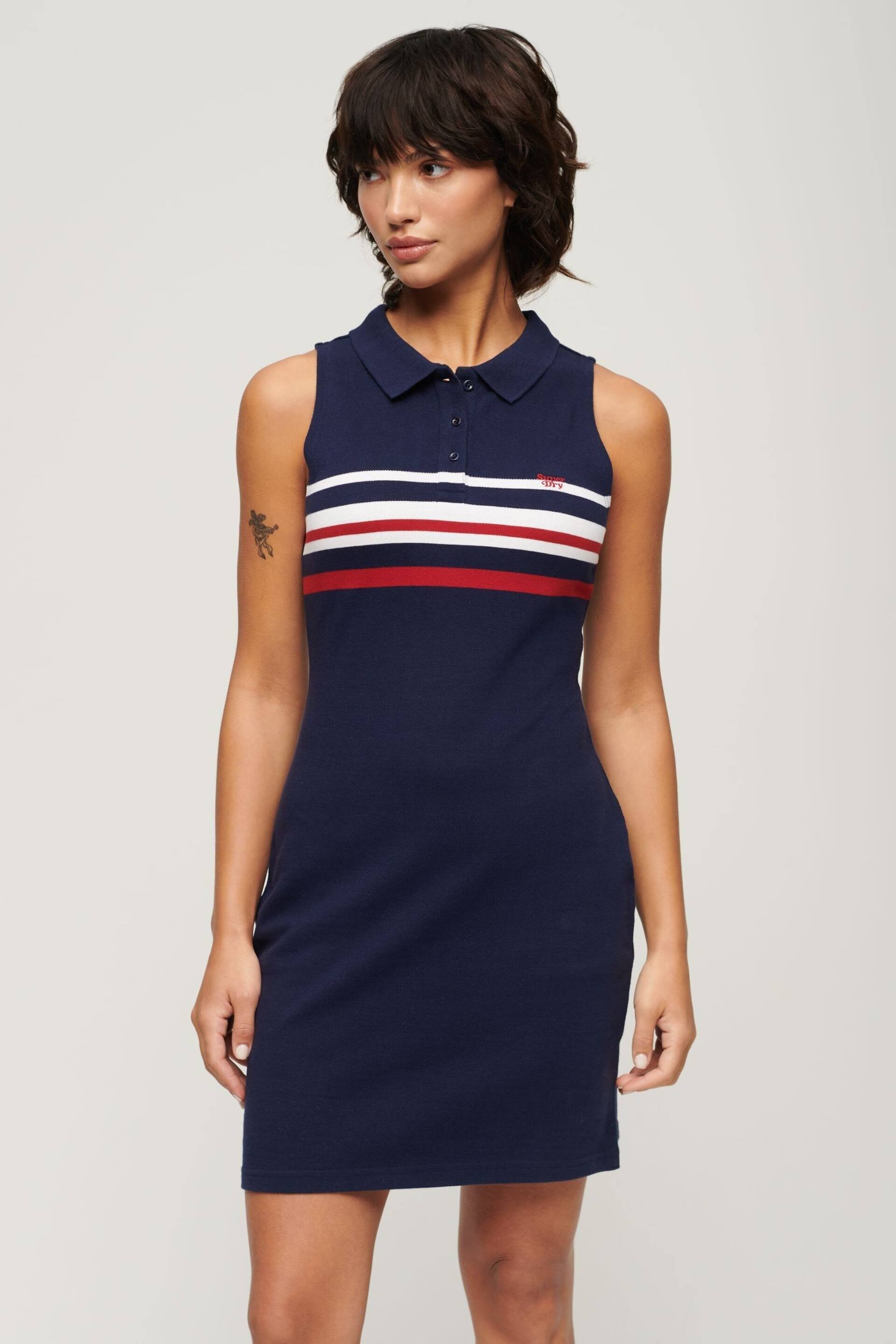 Superdry Blue Jersey Polo Mini Dress - Image 1 of 3