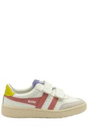 Gola White/Coral Pink/Sulphur Kids Falcon Strap PU Trainers - Image 1 of 4