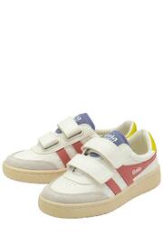 Gola White/Coral Pink/Sulphur Kids Falcon Strap PU Trainers - Image 2 of 4