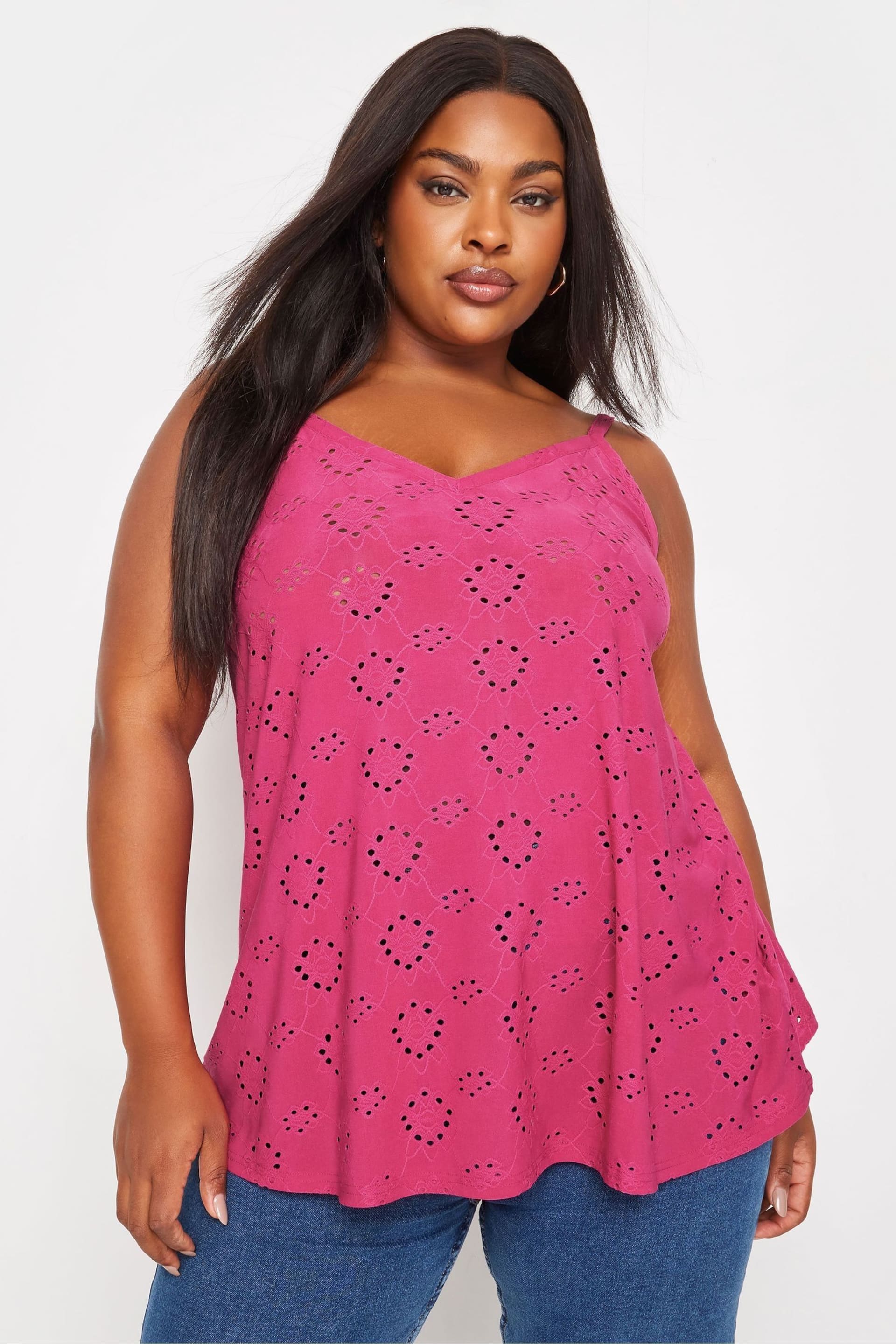 Yours Curve Pink Broderie Cami - Image 1 of 5