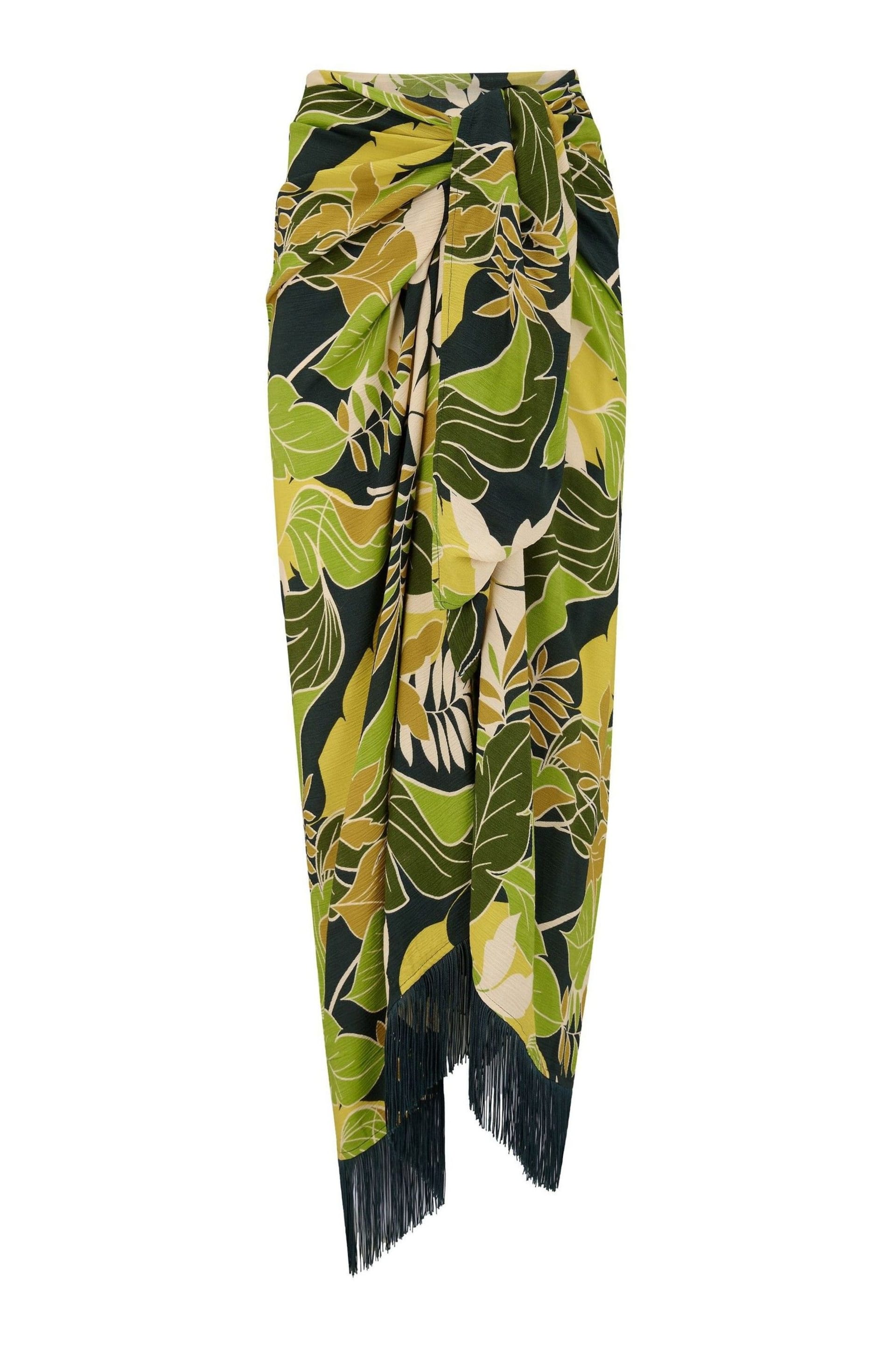 Pour Moi Green Fringe Trim Crinkle Woven Multiway Sarong - Image 3 of 4
