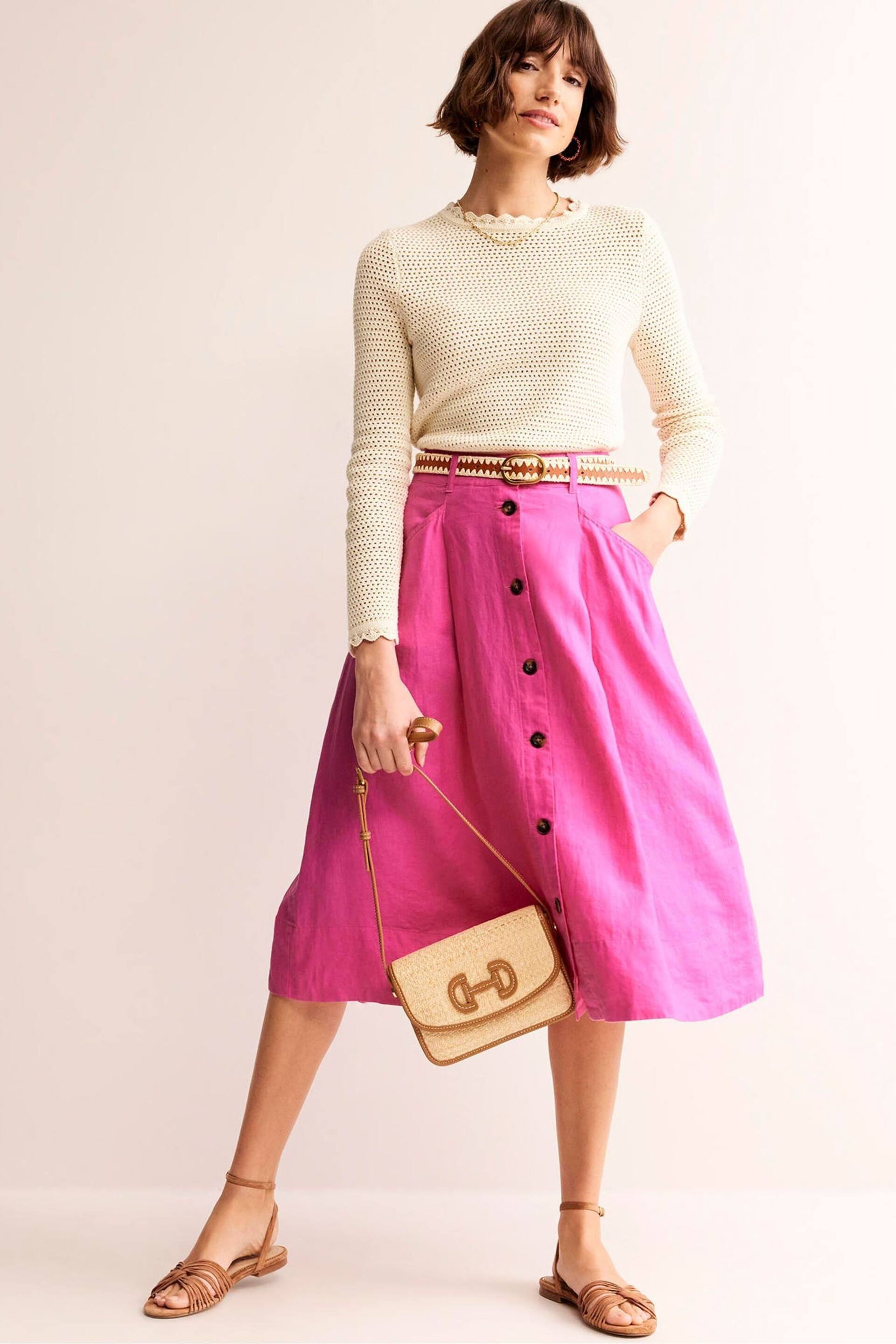 Boden Pink Petra Linen Midi Skirt - Image 1 of 5