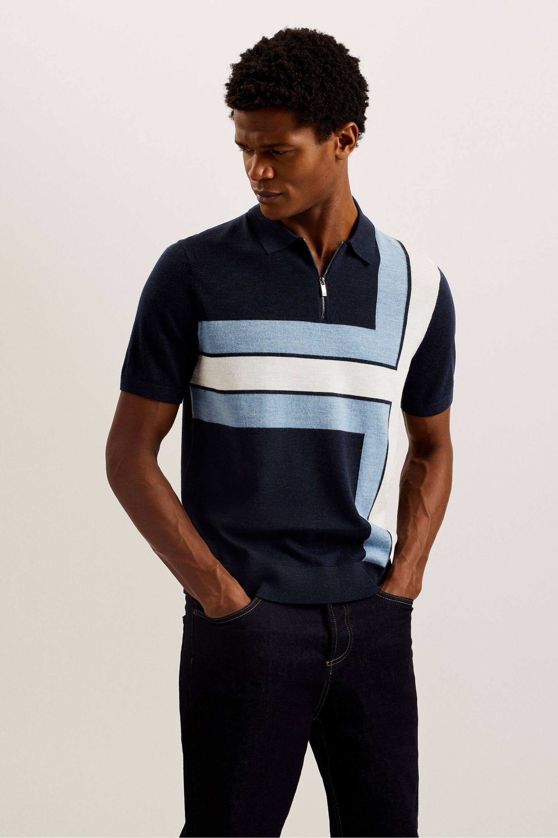 Ted Baker Blue Ambler Colour Block Polo Shirt - Image 1 of 6