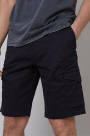 Threadbare Black Cotton Cargo Shorts With Stretch - Image 1 of 5