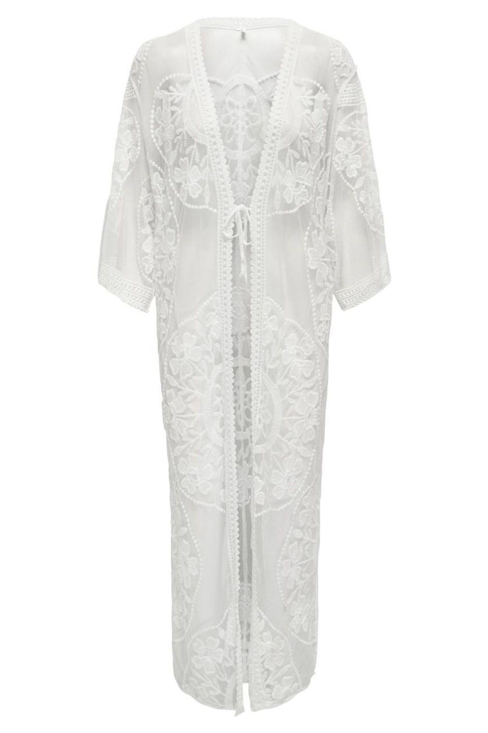 ONLY White Embroidered Maxi Beach Cover-Up Kaftan - Image 4 of 5
