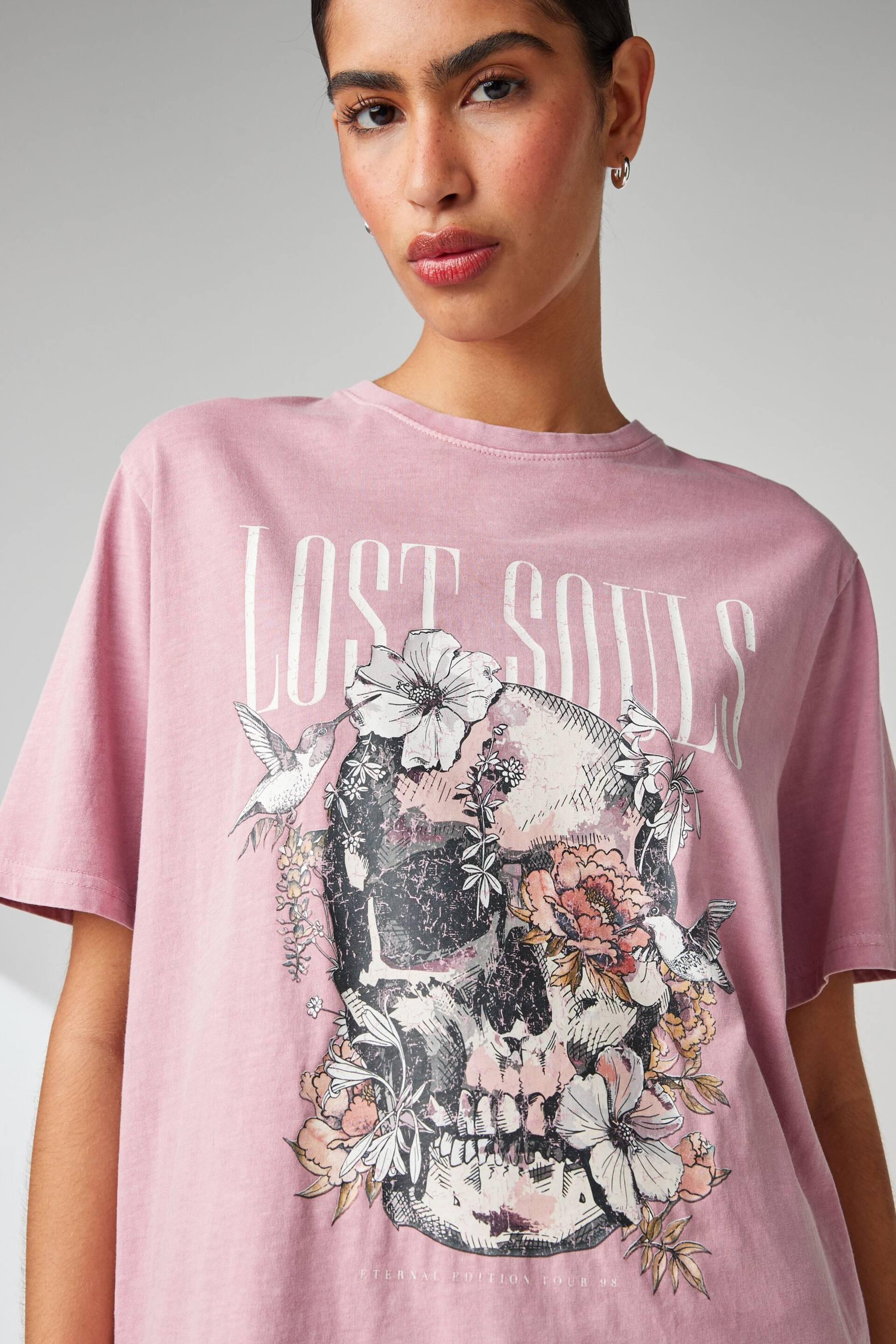 Pink Lost Souls Graphic Skull T-Shirt - Image 4 of 8