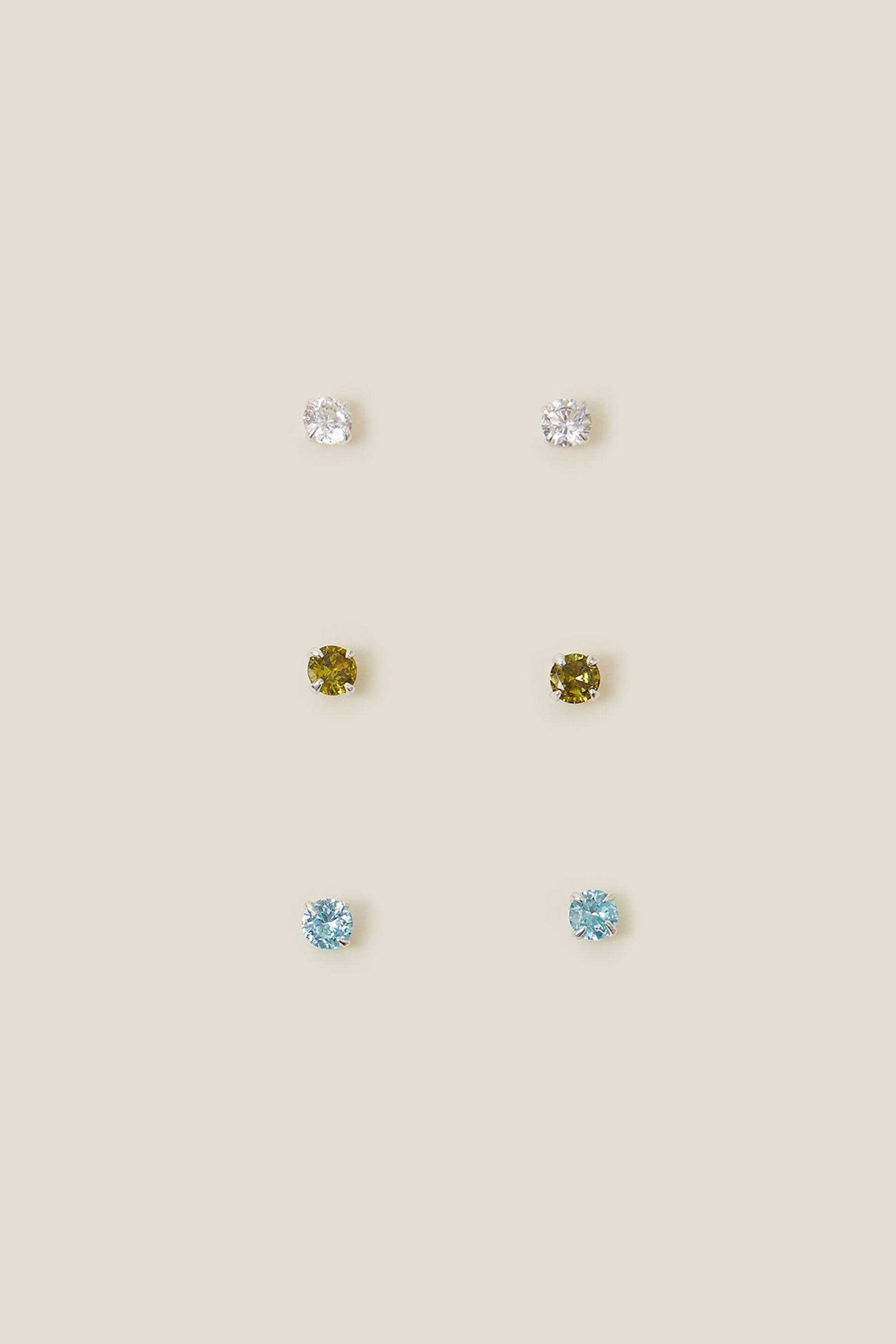 Accessorize Sterling Silver Plated Sparkle Stud Earrings 3 Pack - Image 2 of 3