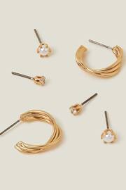 Accessorize 14ct Gold Plated Twisted Stud and Hoop Earrings 3 Pack - Image 1 of 3