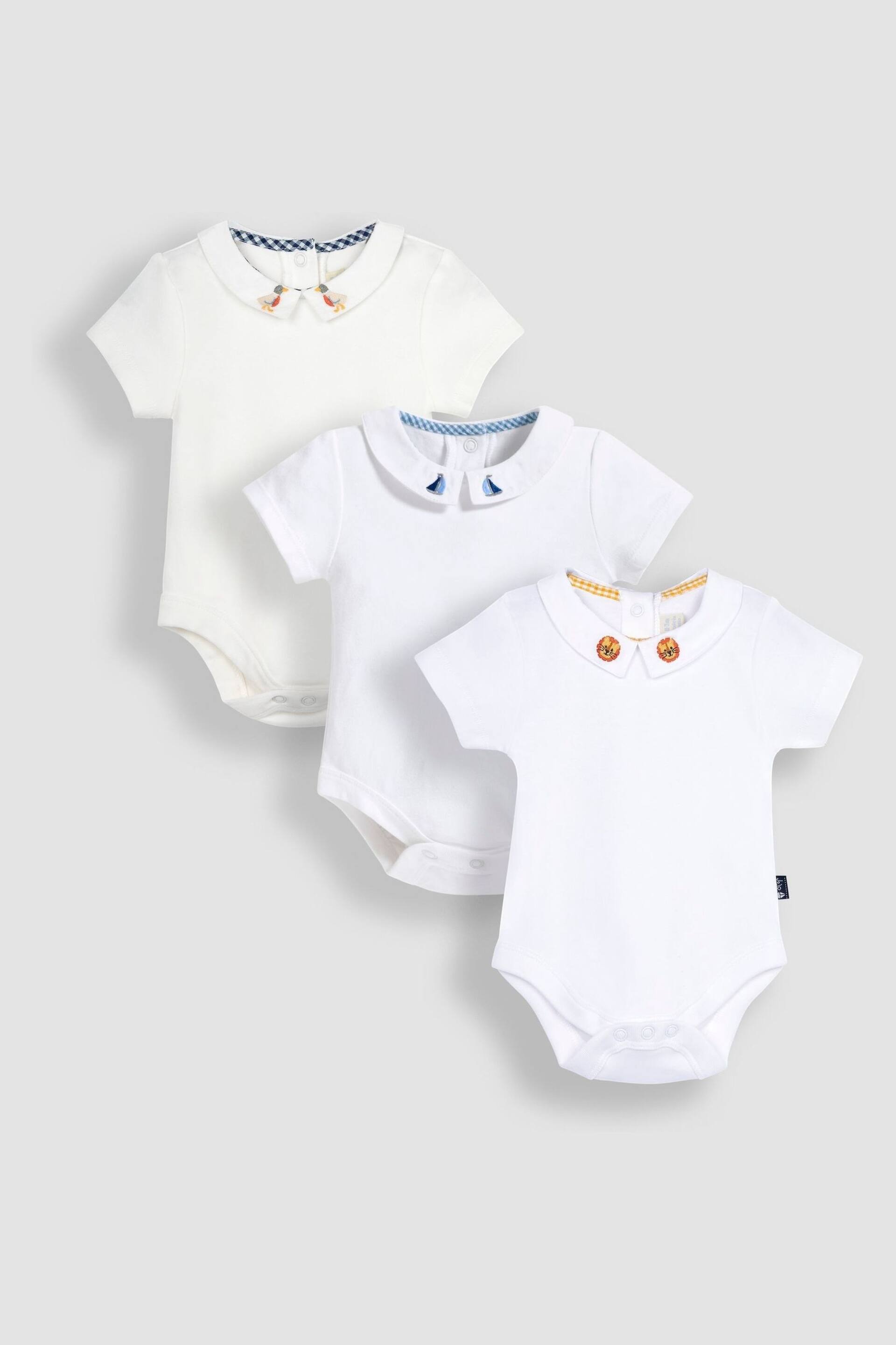 JoJo Maman Bébé White 3-Pack Embroidered Collar Bodysuits - Image 1 of 1