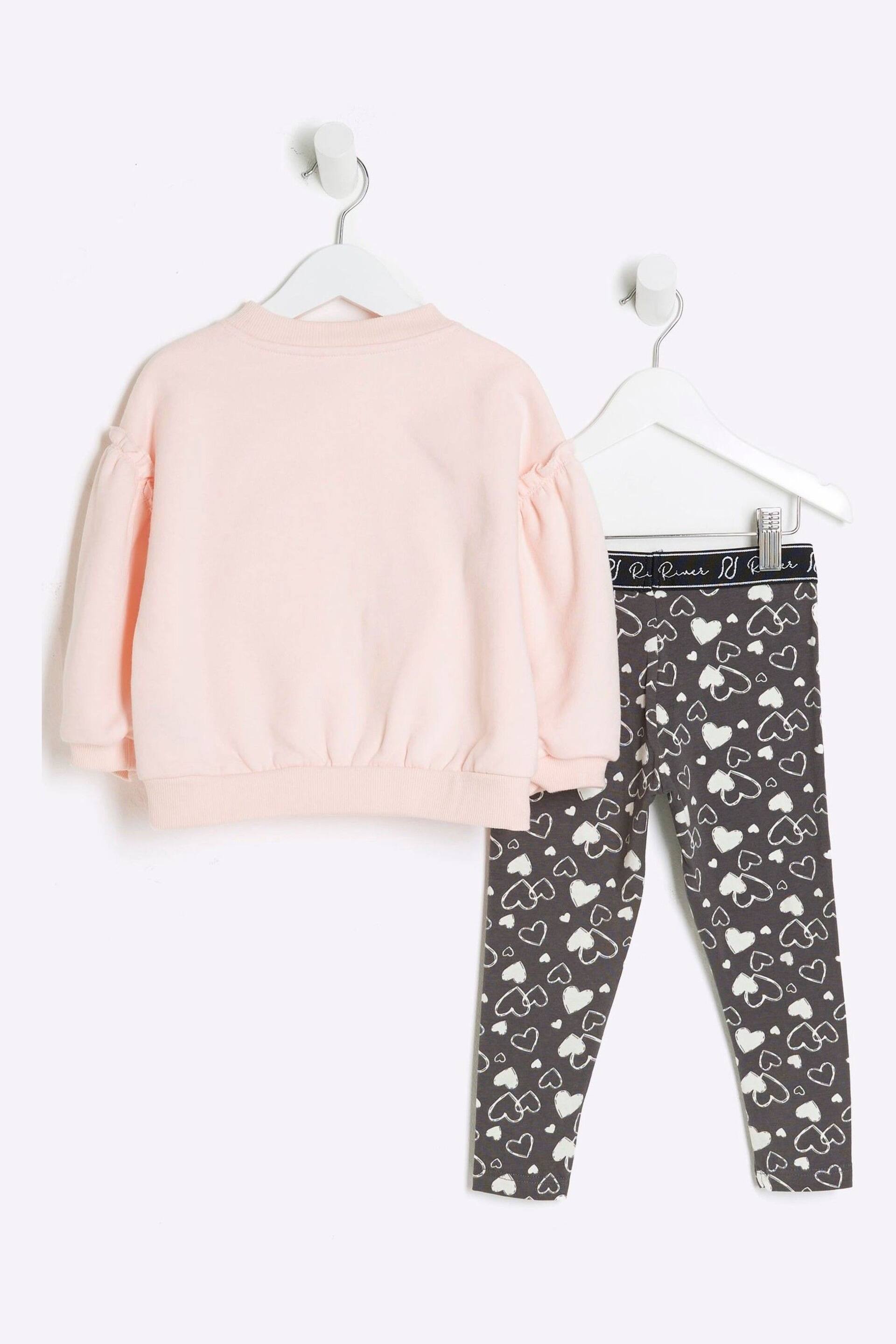 River Island Pink Girls Lamour Heart Sweat and Legging Set - Image 2 of 5