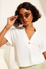 Friends Like These White Petite V Neck Roll Sleeve Button Blouse - Image 1 of 4