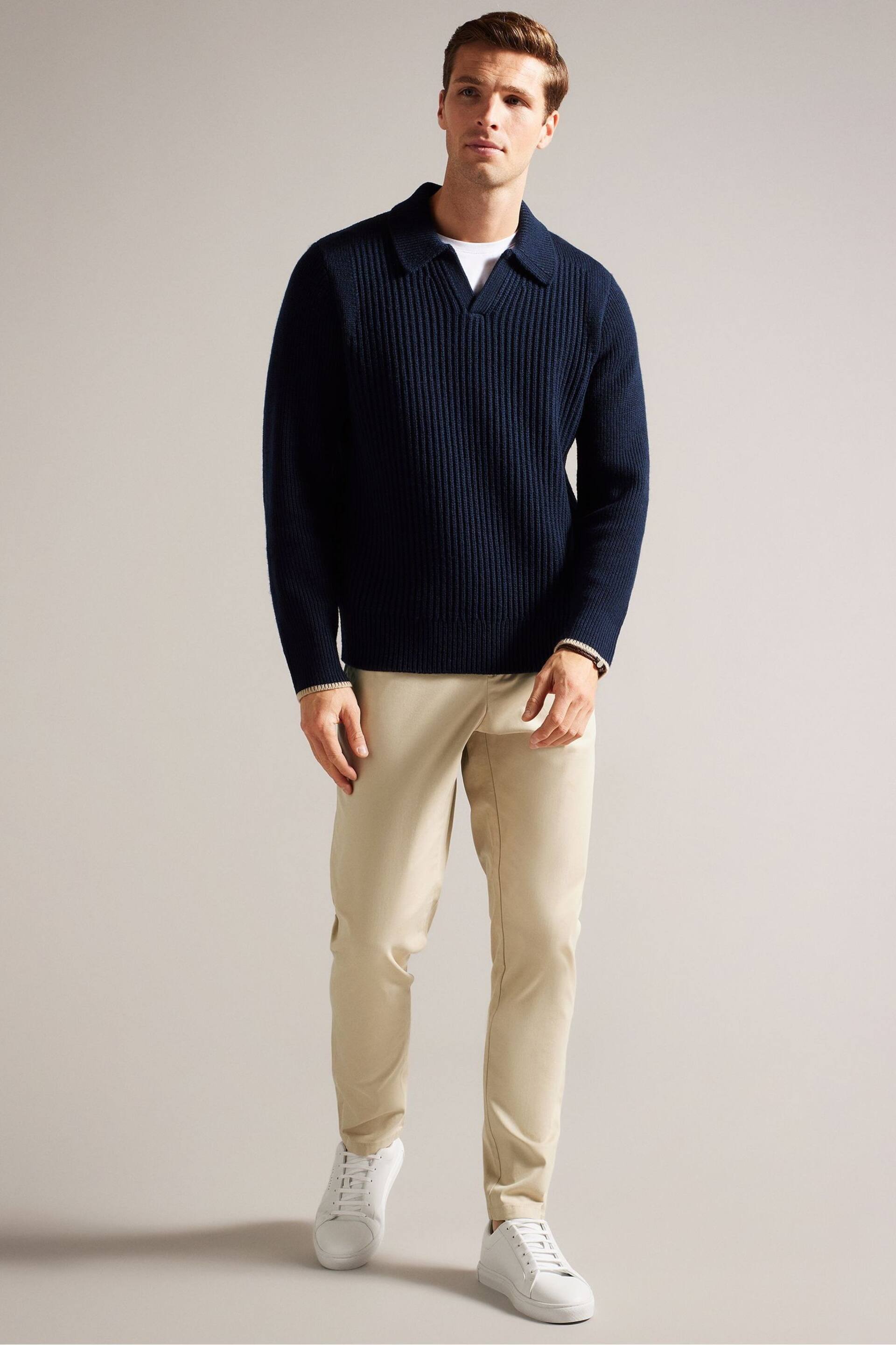 Ted Baker Cream Regular Fit Haybrn Textured Chino Trousers - Image 1 of 5