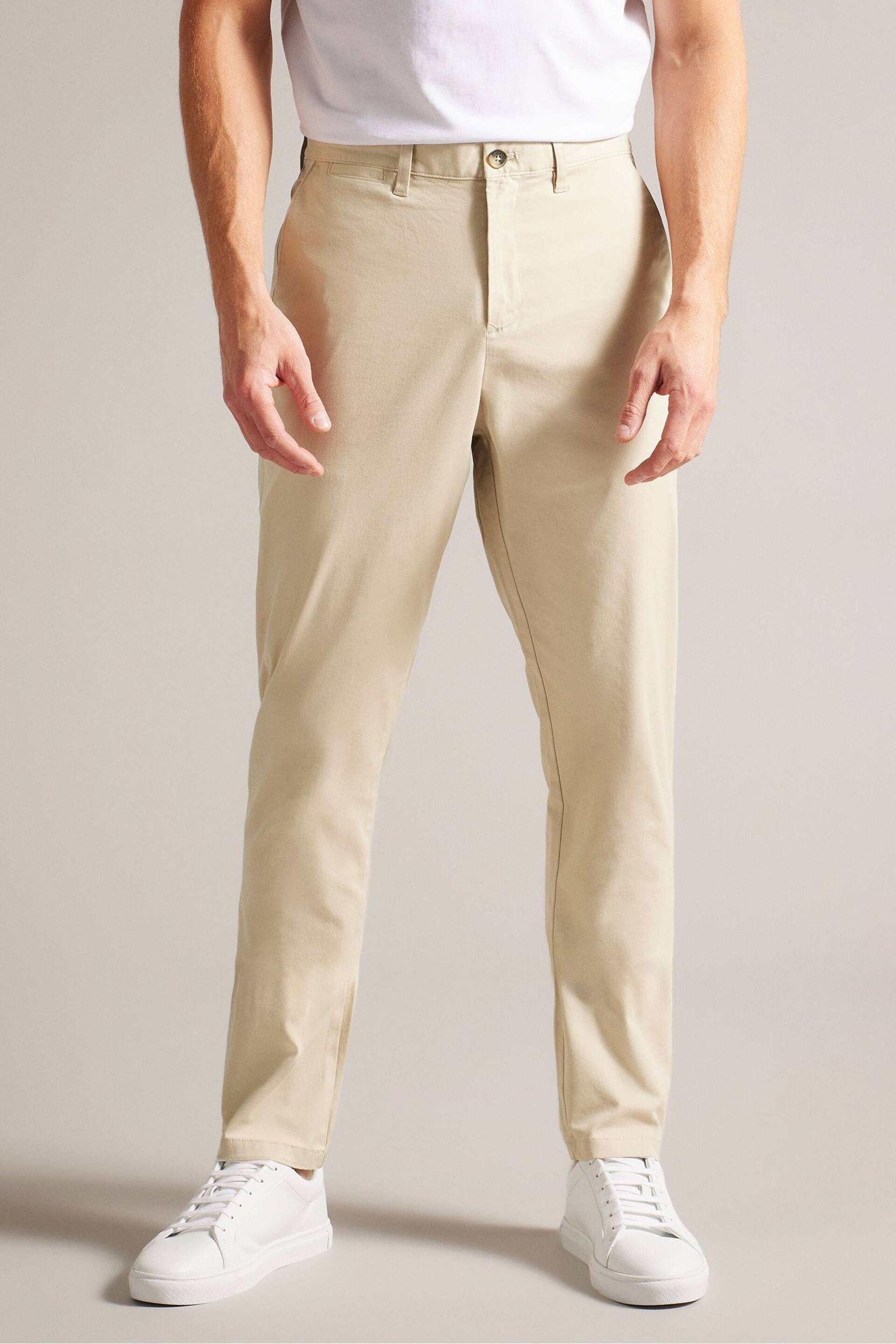 Ted Baker Cream Regular Fit Haybrn Textured Chino Trousers - Image 2 of 5