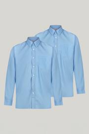 Trutex Blue Regular Fit Long Sleeve 2 Pack School Shirts - Image 1 of 7