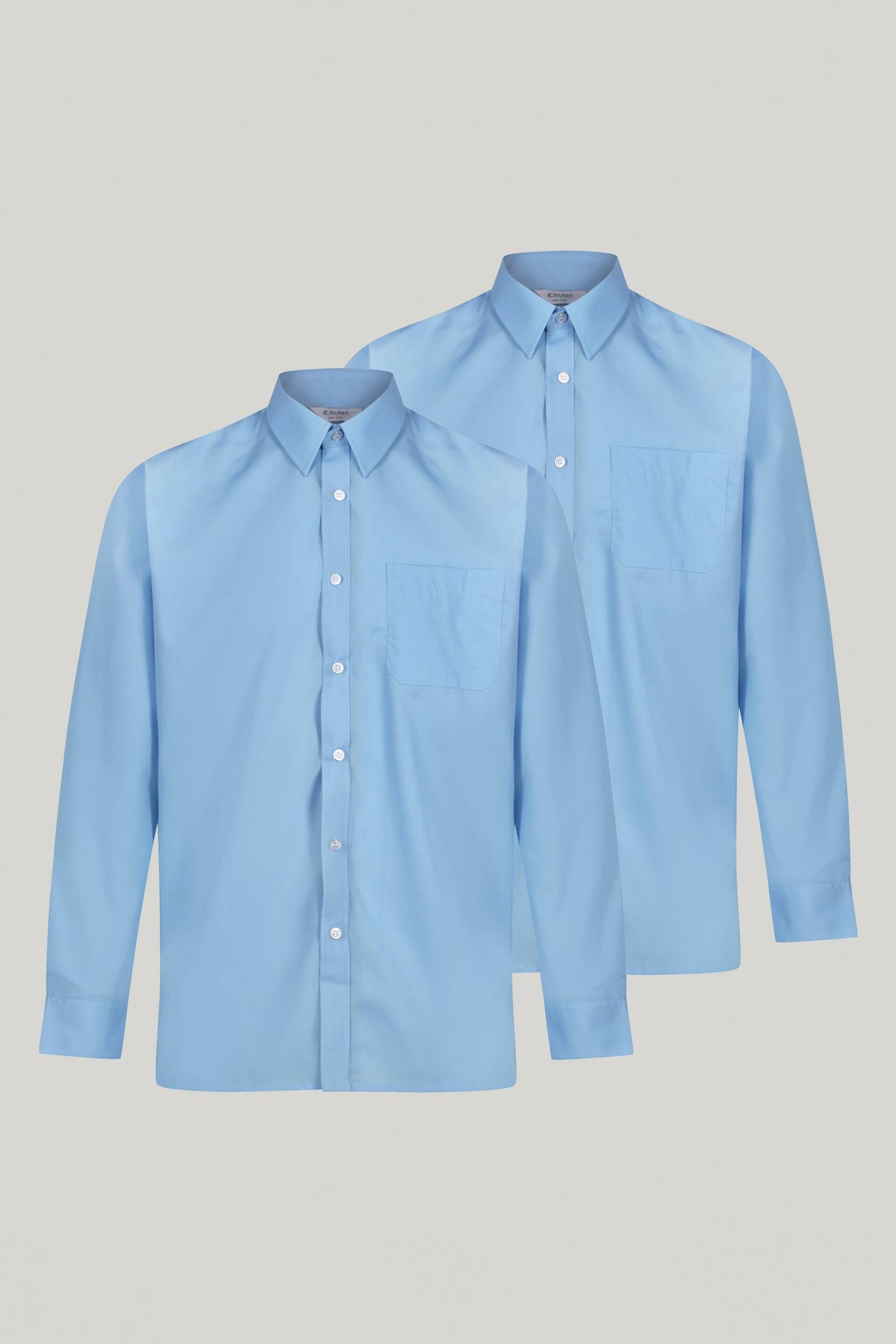 Trutex Blue Regular Fit Long Sleeve 2 Pack School Shirts - Image 1 of 7