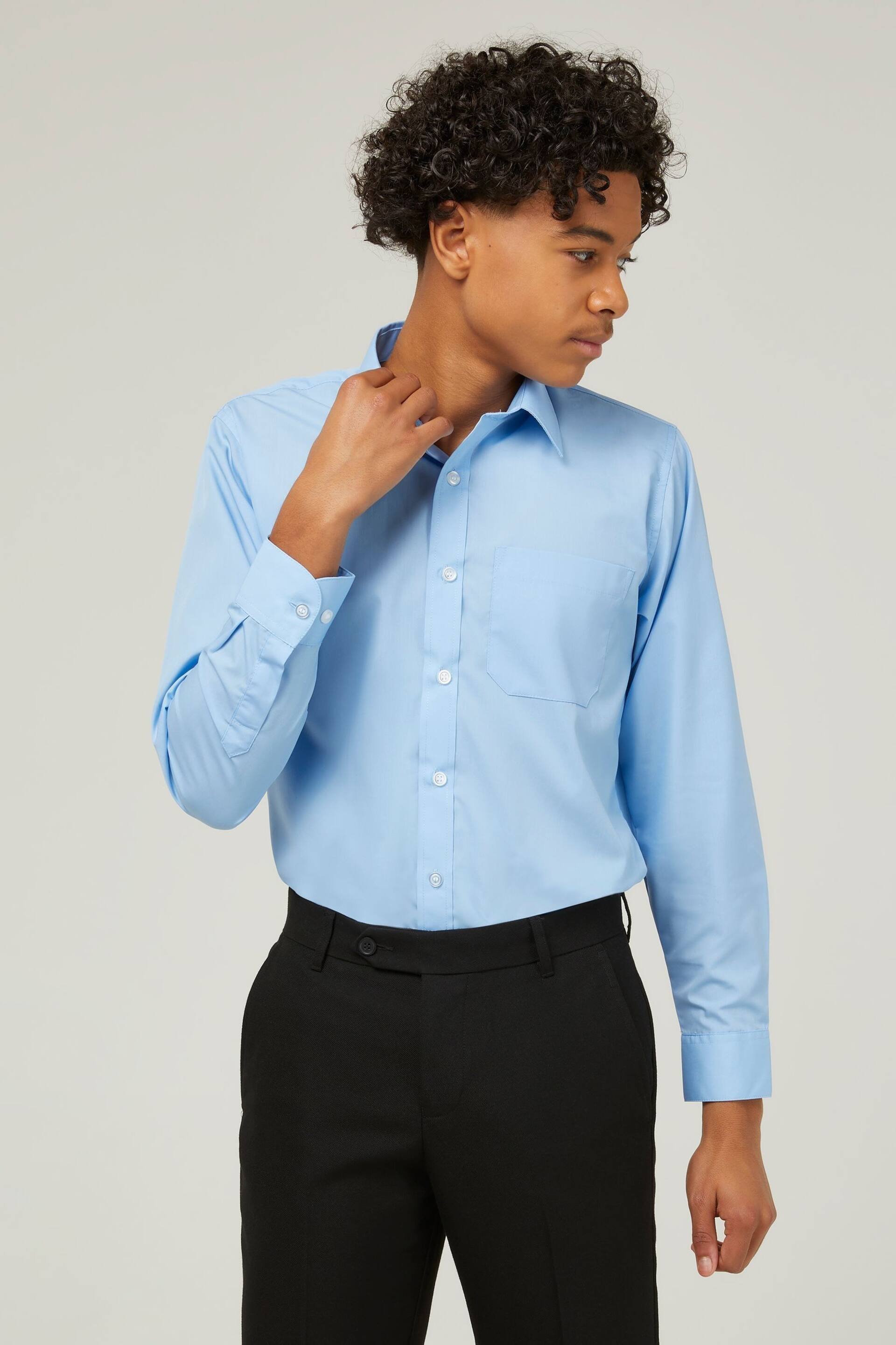 Trutex Blue Regular Fit Long Sleeve 2 Pack School Shirts - Image 4 of 7