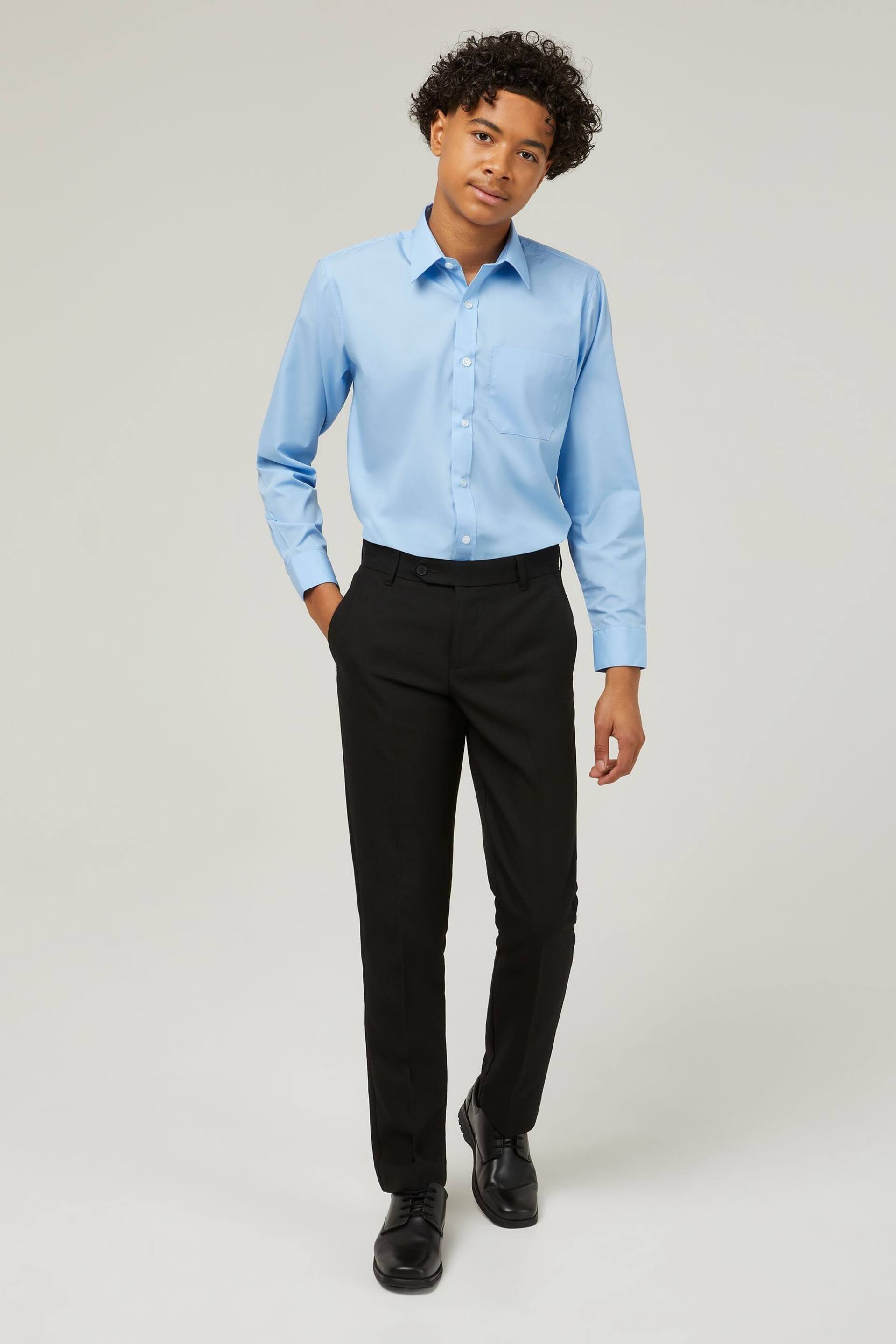 Trutex Blue Regular Fit Long Sleeve 2 Pack School Shirts - Image 6 of 7