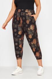 Yours Curve Black Cropped Jersey Harem Joggers - Image 1 of 4