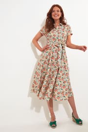 Joe Browns Cream Floral Print Short Sleeve Linen Blend Shirt Dress - Image 1 of 5