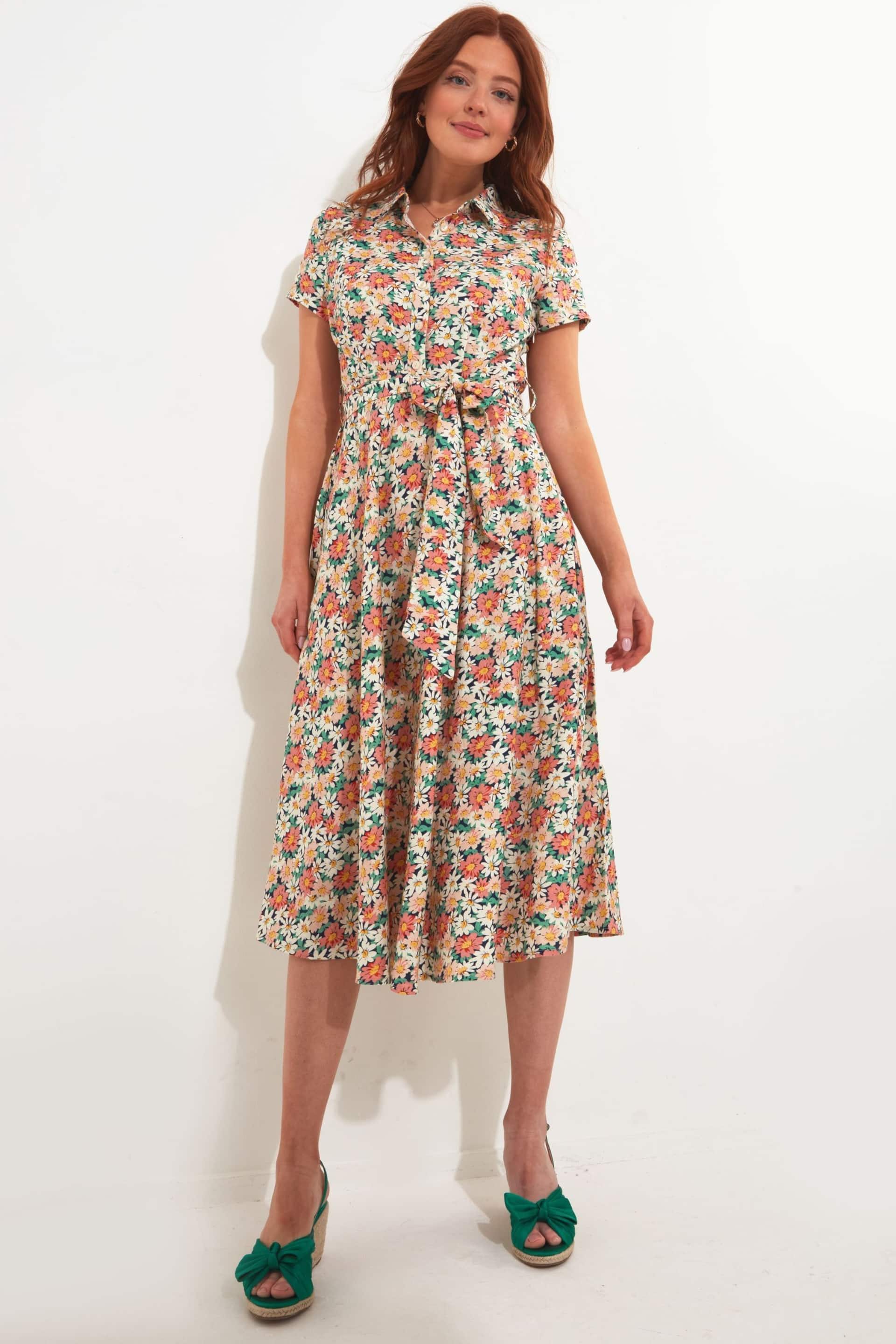 Joe Browns Cream Floral Print Short Sleeve Linen Blend Shirt Dress - Image 2 of 5