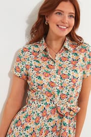 Joe Browns Cream Floral Print Short Sleeve Linen Blend Shirt Dress - Image 4 of 5