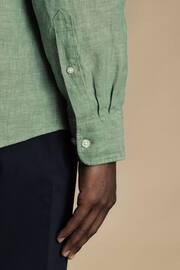 Charles Tyrwhitt Green Slim Fit Plain Short Sleeve Pure Linen Full Sleeves Shirt - Image 2 of 6