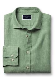 Charles Tyrwhitt Green Slim Fit Plain Short Sleeve Pure Linen Full Sleeves Shirt - Image 4 of 6