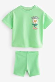 Green/Pink Flower Short Sleeve Top and Shorts Set (3mths-7yrs) - Image 1 of 3