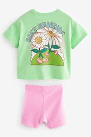 Green/Pink Flower Short Sleeve Top and Shorts Set (3mths-7yrs) - Image 2 of 3