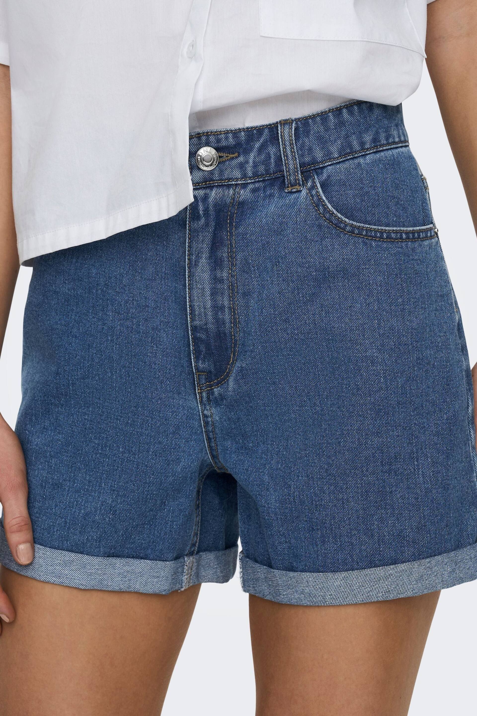 ONLY Mid Blue High Waisted Denim Mom Shorts - Image 4 of 7