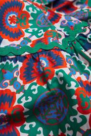 Another Sunday Red Poplin Puff Sleeve Tiered Midi Geo Print Smock Dress - Image 4 of 4