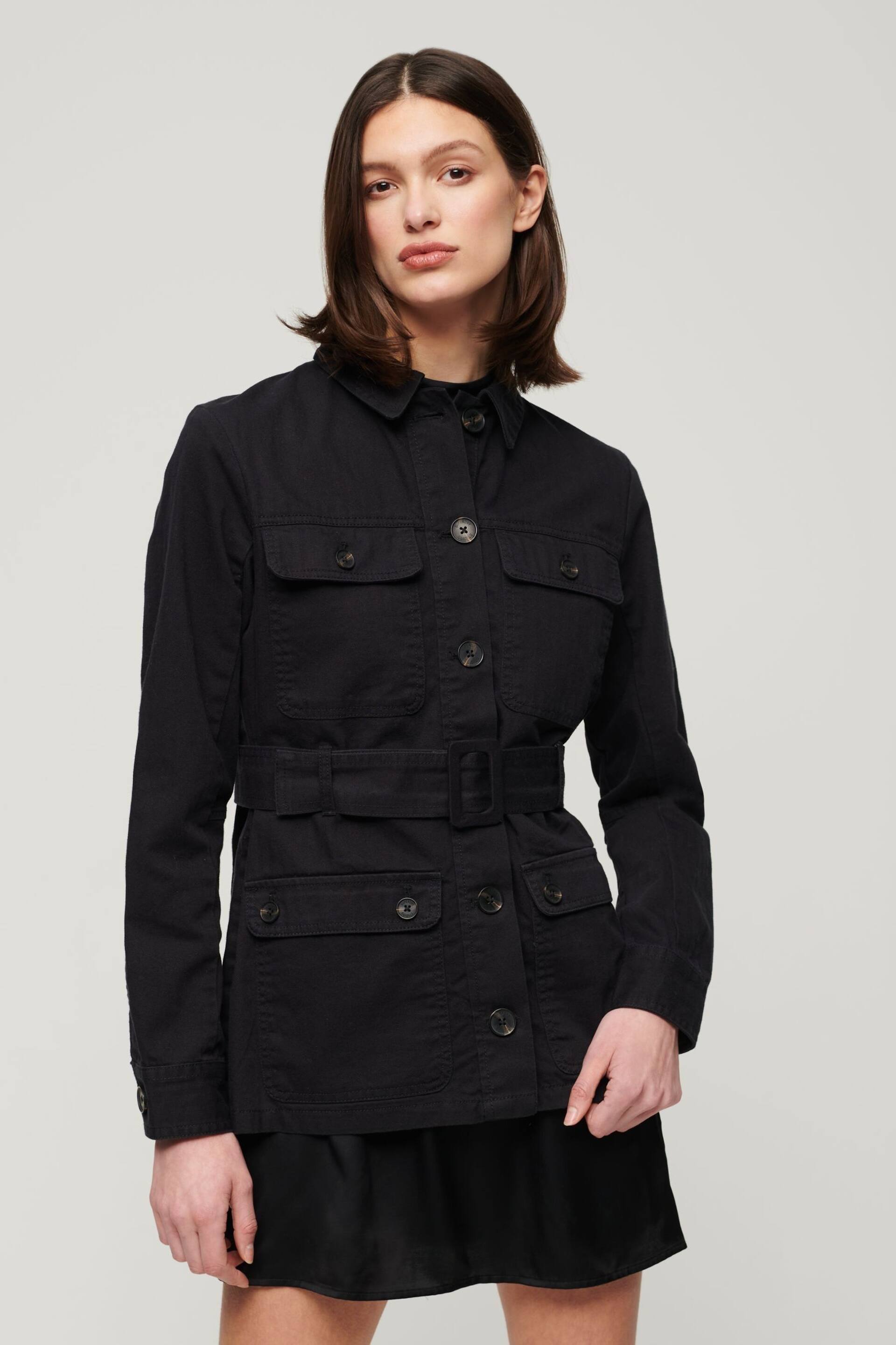 Superdry Black Cotton Belted Safari Utility Jacket - Image 1 of 3