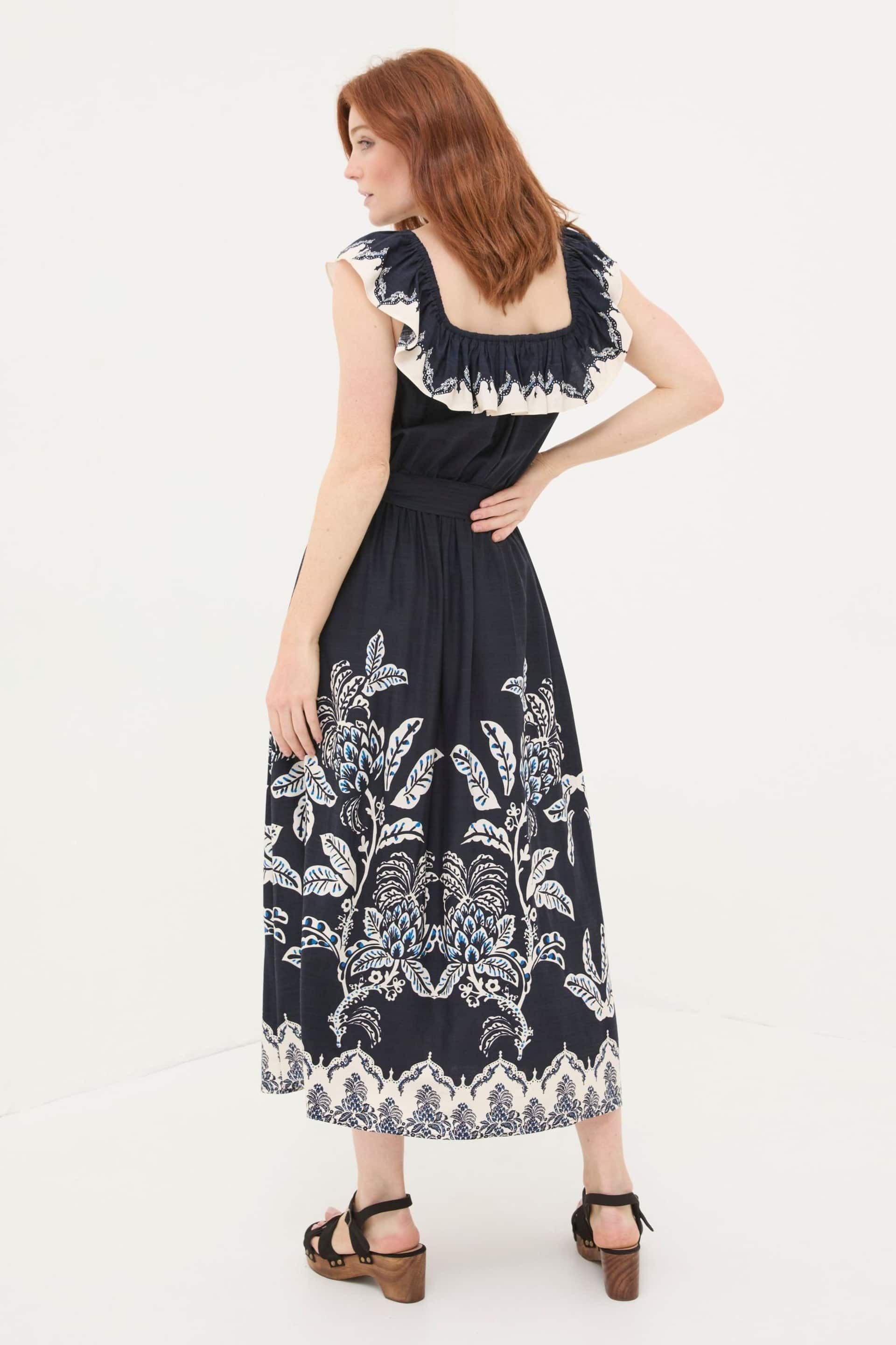 FatFace Blue Ezra Damask Midi Dress - Image 2 of 6