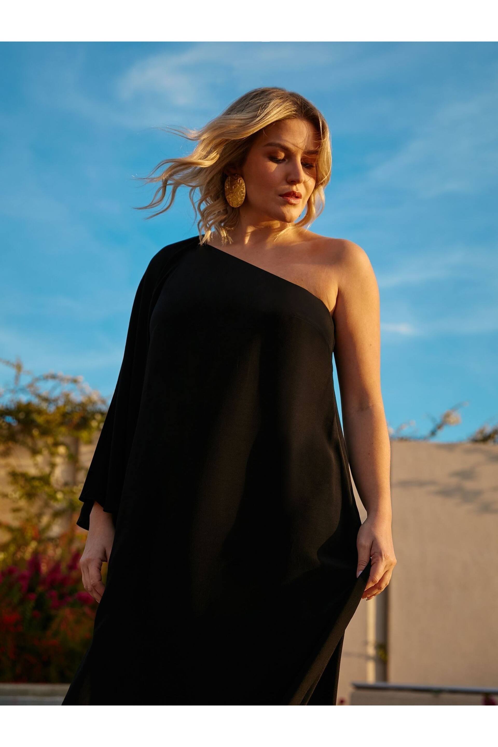 Live Unlimited Curve Black One Shoulder Maxi Dress - Image 1 of 7