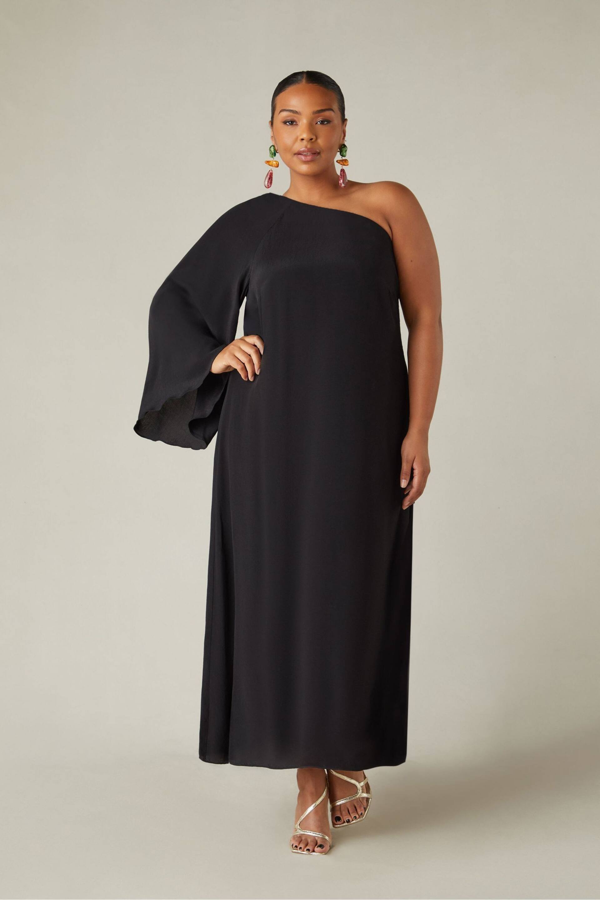 Live Unlimited Curve Black One Shoulder Maxi Dress - Image 3 of 7