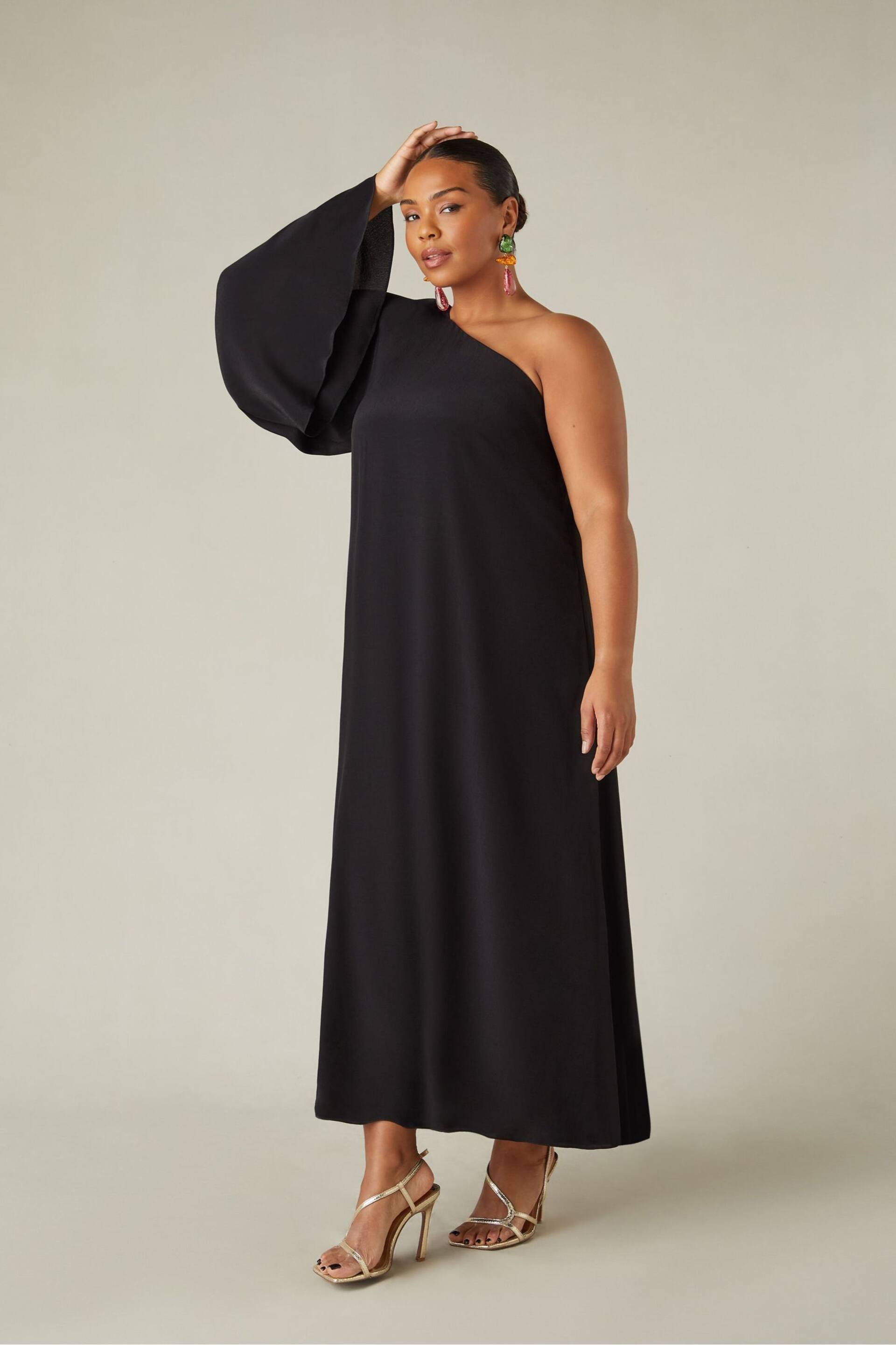 Live Unlimited Curve Black One Shoulder Maxi Dress - Image 4 of 7