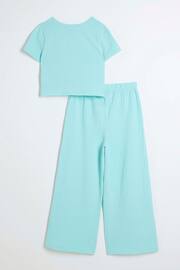 River Island Blue Girls Wrap Top and Palazzo Trousers Set - Image 2 of 4