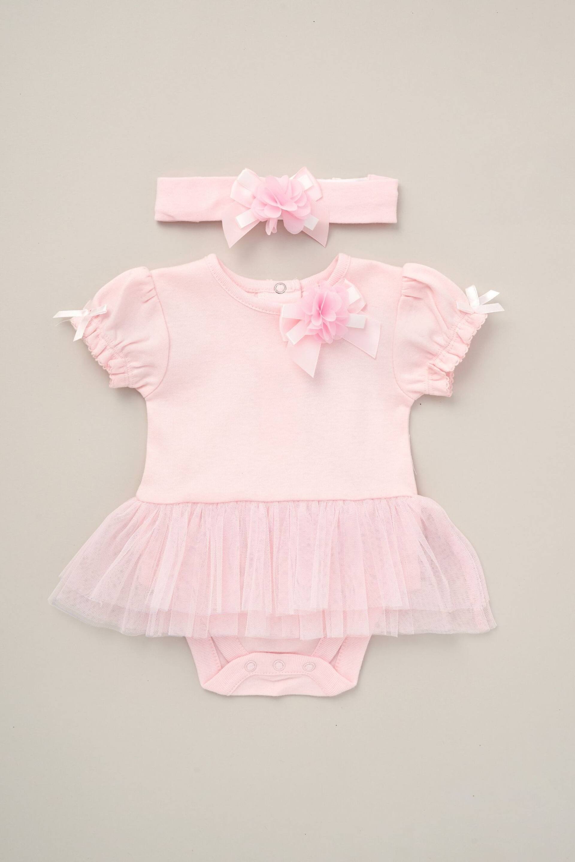 Rock-A-Bye Baby Boutique Pink Ribbon Detail Bodysuit & Headband Outfit Set - Image 1 of 3