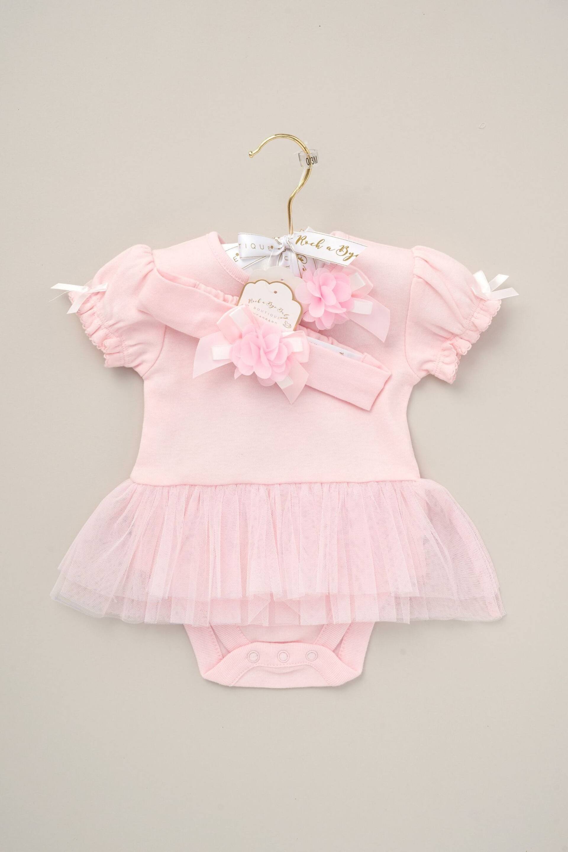 Rock-A-Bye Baby Boutique Pink Ribbon Detail Bodysuit & Headband Outfit Set - Image 2 of 3