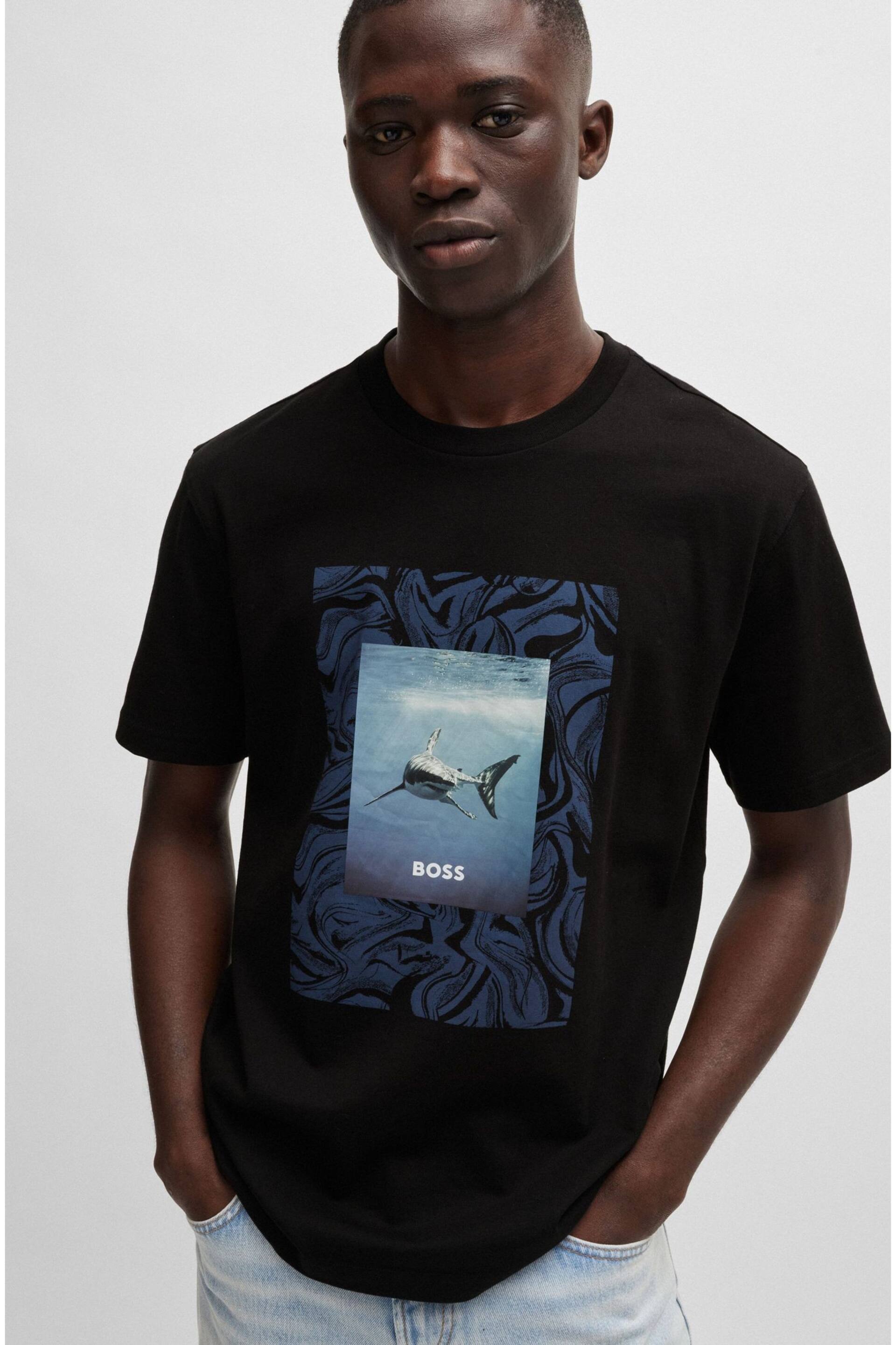 BOSS Black Cotton-Jersey Regular-Fit T-Shirt With Seasonal Artwork - Image 1 of 5