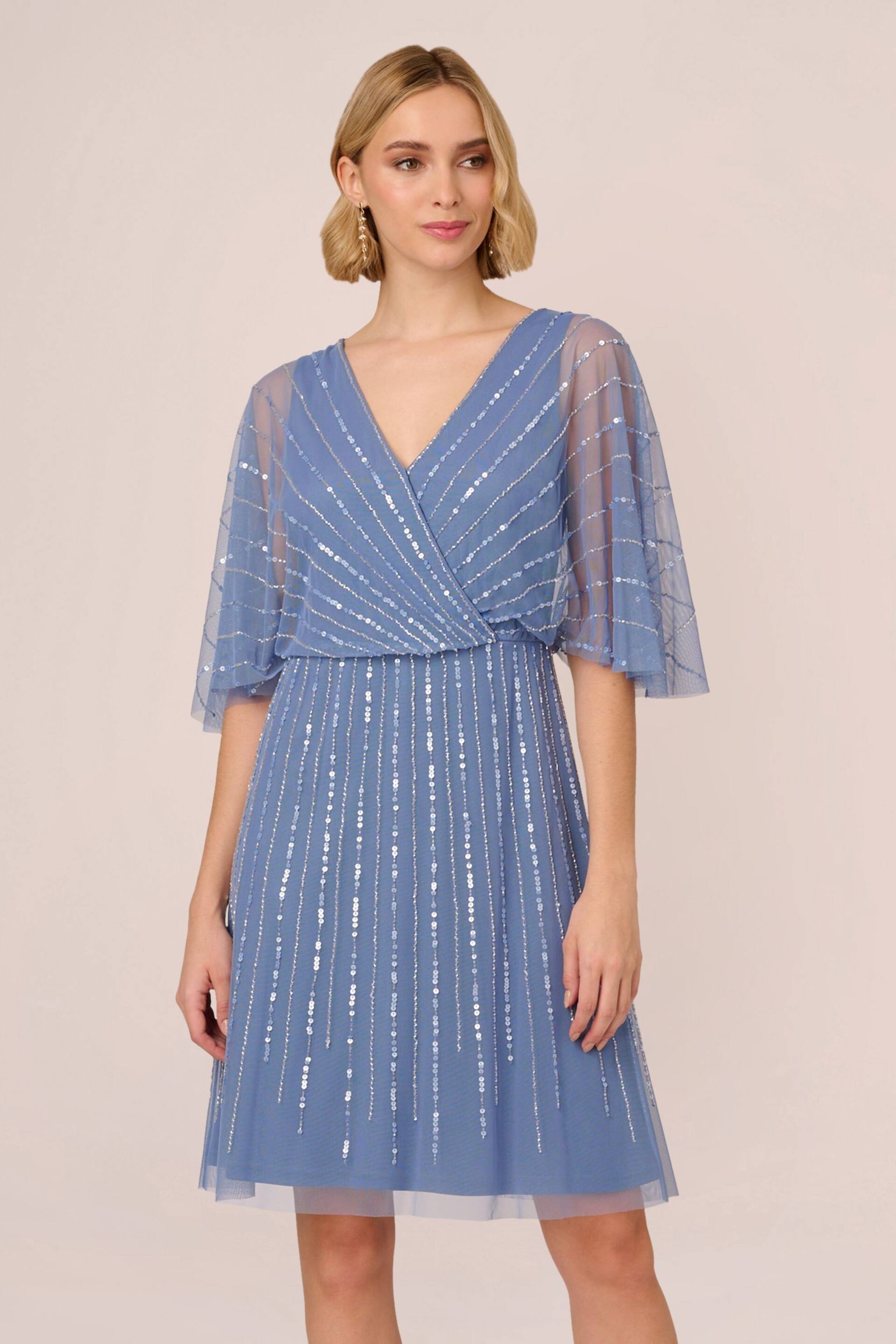 Adrianna Papell Blue Beaded Short Dress - Image 1 of 7